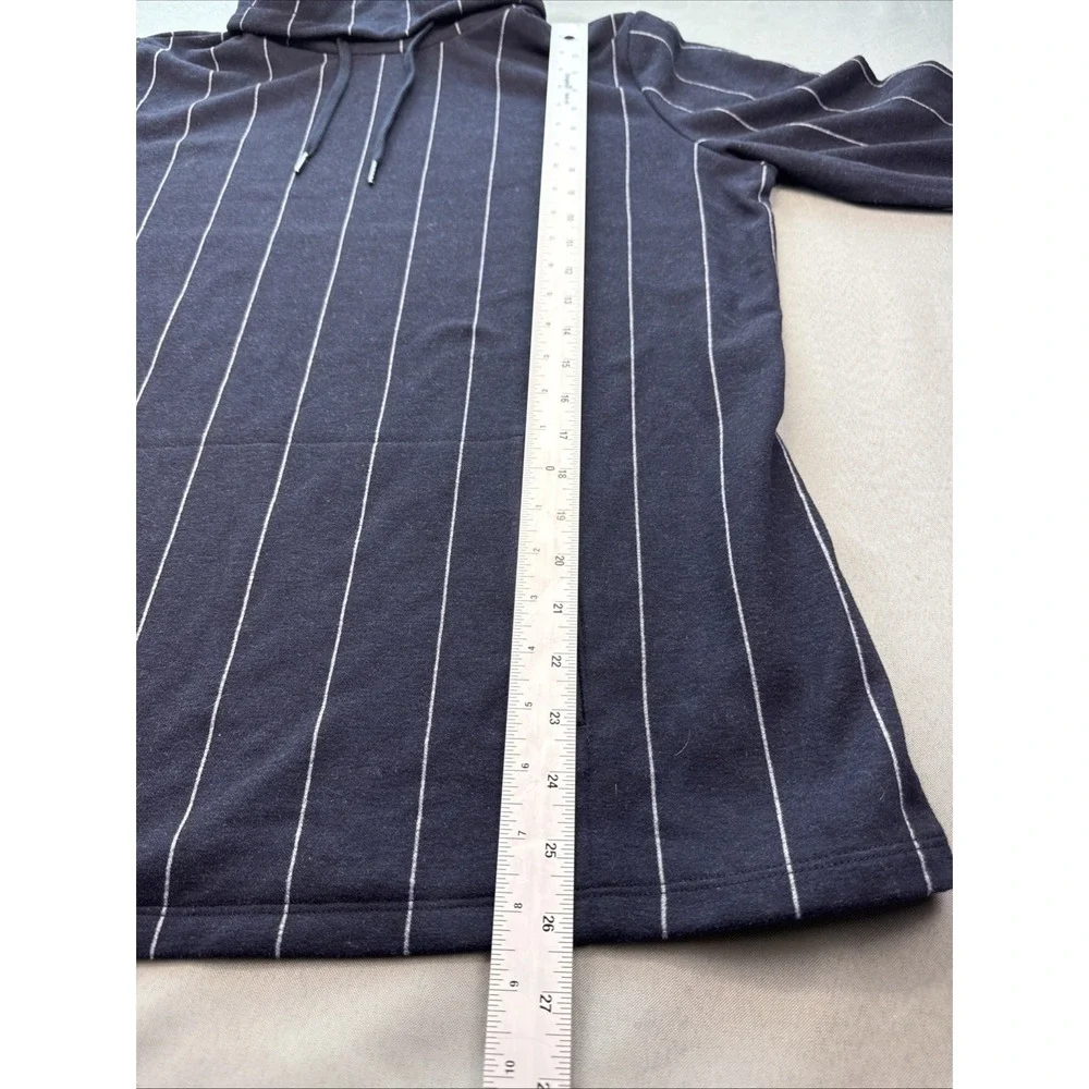 Liz Claiborne Turtleneck Drawstring Pullover Navy Striped Tunic Pocket‎ Large L